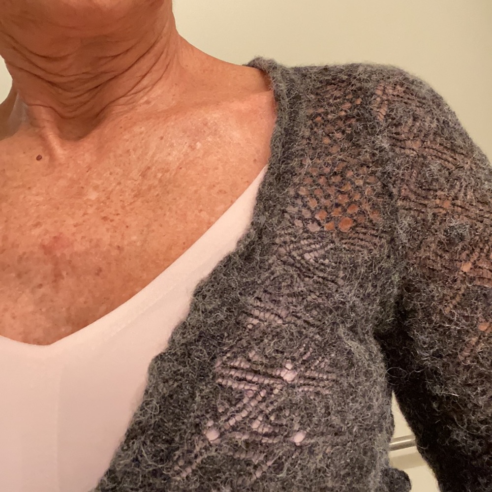 Knitted and Knotted delicate charcoal colored crop sweater. - Picture 3 of 6